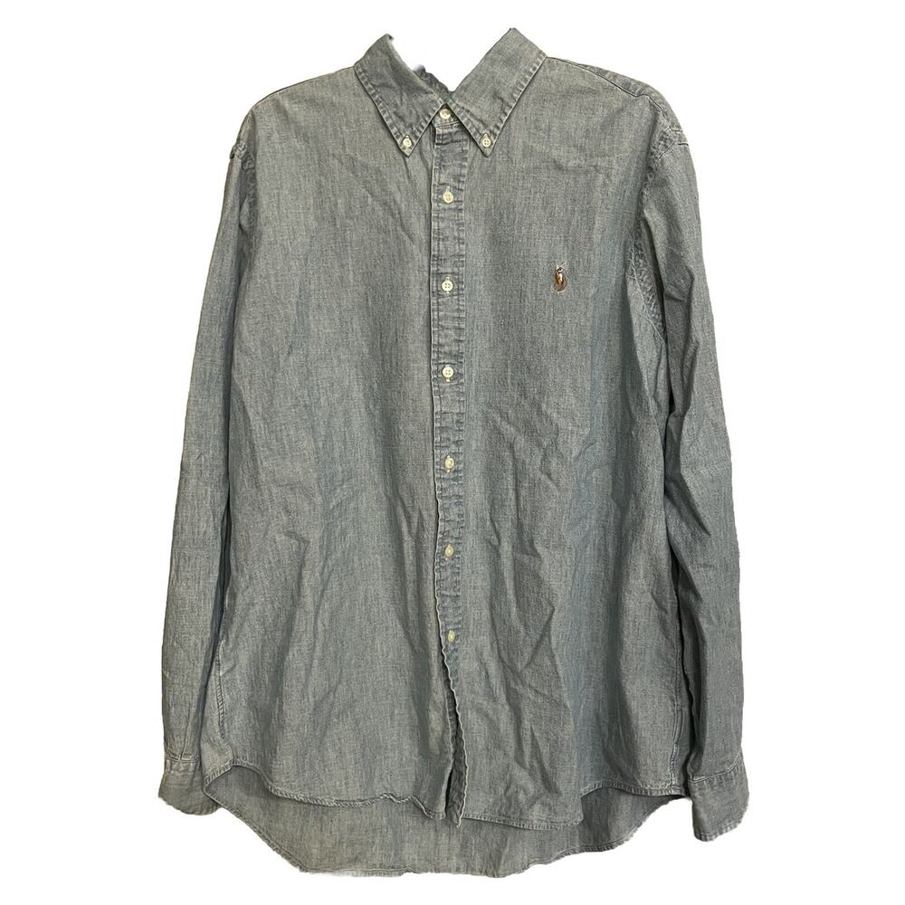 Ralph Lauren Shirt Lightweight Chambray‎ Denim Long-Sleeve Button Down Men's XL